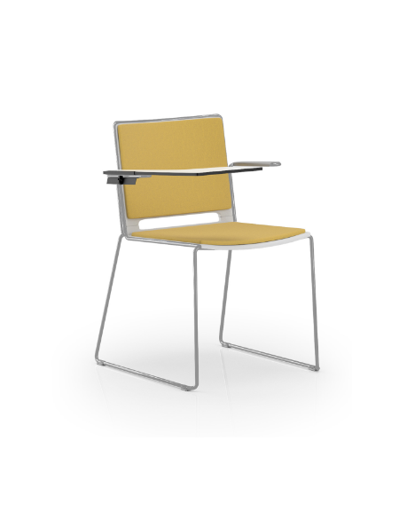 Sedia visitatore a slitta, telaio in acciaio verniciato grigio con braccioli e tavoletta - sedile e schienale imbottito - CAM