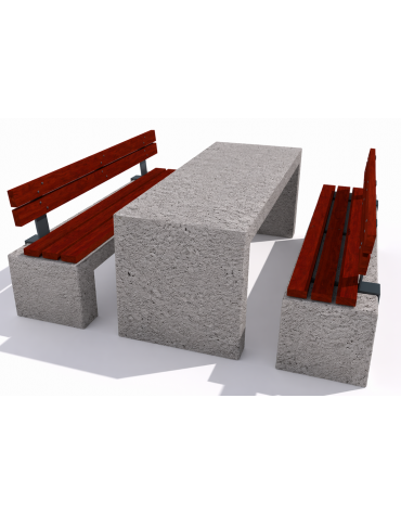 Set pic nic in cemento colore Bianco sabbiato - 1 tavolo + 2 panche con seduta e schienale in legno - Lunghezza cm 200 - CAM