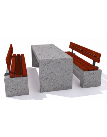 Set pic nic in cemento IDROREPELLENTE colore Grigio pietra - 1 tavolo+2 panche seduta e schienale legno - Lunghezza cm 200 - CAM