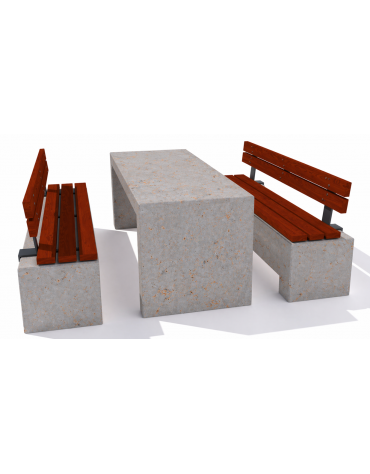 Set pic nic in cemento IDROREPELLENTE colore Grigio travertino - 1 tavolo + 2 panche seduta e schienale legno - L. cm 200 - CAM