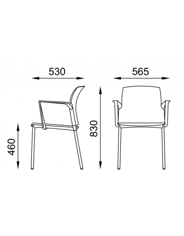 Sedia con telaio a 4 gambe in acciaio verniciato nero e braccioli - sedile e schienale in polipropilene  - Certificata CAM