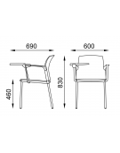 Sedia con telaio a 4 gambe in acciaio verniciata nera, braccioli e tavoletta - sedile e schienale in polipropilene  - CAM