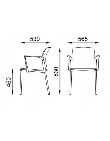 Sedia con telaio a 4 gambe in acciaio verniciato nero e braccioli - schienale in polipropilene e sedile imbottito - CAM