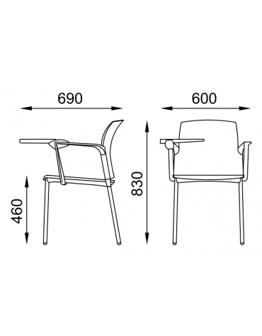 Sedia schienale in rete con telaio a 4 gambe in acciaio cromato, braccioli e tavoletta - sedile in polipropilene - CAM