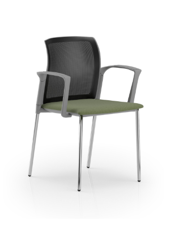 Sedia schienale in rete con telaio a 4 gambe in acciaio cromato e braccioli - sedile imbottito - Certificata CAM