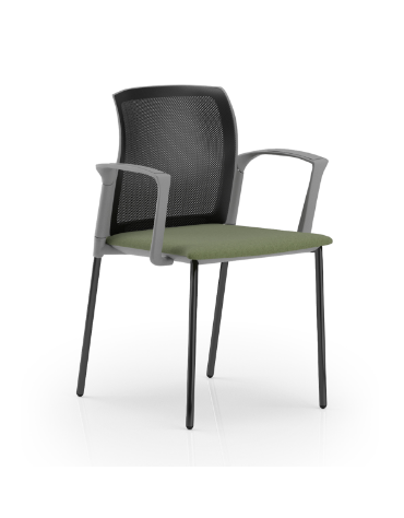 Sedia schienale in rete con telaio a 4 gambe in acciaio verniciato nero e braccioli - sedile imbottito - Certificata CAM