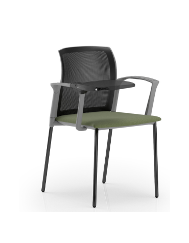 Sedia schienale in rete con telaio a 4 gambe in acciaio verniciato nero, braccioli e tavoletta - sedile imbottito - CAM