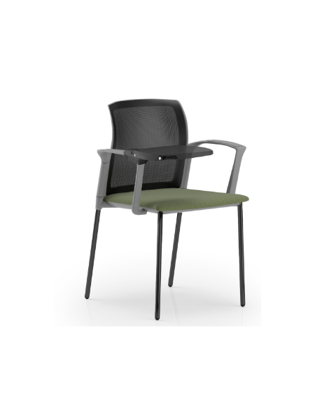 Sedia schienale in rete con telaio a 4 gambe in acciaio verniciato nero, braccioli e tavoletta - sedile imbottito - CAM