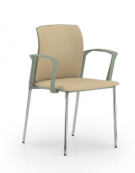 Sedia con telaio a 4 gambe in acciaio cromato e braccioli - sedile e schienale imbottito con rivestimento Ecopelle o Poliestere 