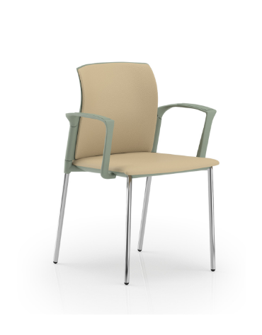 Sedia con telaio a 4 gambe in acciaio cromato e braccioli - sedile e schienale imbottito con rivestimento Ecopelle o Poliestere 