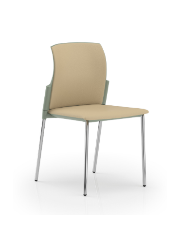 Sedia con telaio a 4 gambe in acciaio cromato - sedile e schienale imbottito con rivestimento Ecopelle o Poliestere - CAM