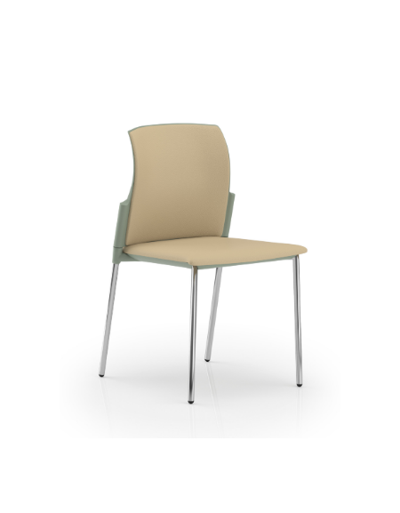 Sedia con telaio a 4 gambe in acciaio cromato - sedile e schienale imbottito con rivestimento Ecopelle o Poliestere - CAM