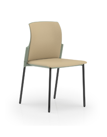 Sedia con telaio a 4 gambe in acciaio verniciato nero - sedile e schienale imbottito con rivestimento Ecopelle o Poliestere -CAM