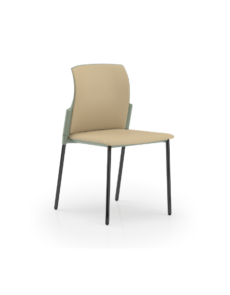 Sedia con telaio a 4 gambe in acciaio verniciato nero - sedile e schienale imbottito con rivestimento Ecopelle o Poliestere -CAM