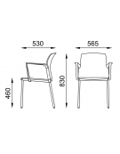 Sedia con telaio a 4 gambe in acciaio nero e braccioli - sedile e schienale imbottito con rivestimento Ecopelle o Poliestere