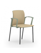 Sedia con telaio a 4 gambe in acciaio nero e braccioli - sedile e schienale imbottito con rivestimento Ecopelle o Poliestere