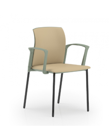 Sedia con telaio a 4 gambe in acciaio nero e braccioli - sedile e schienale imbottito con rivestimento Ecopelle o Poliestere