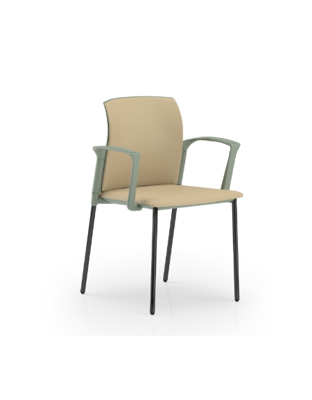 Sedia con telaio a 4 gambe in acciaio nero e braccioli - sedile e schienale imbottito con rivestimento Ecopelle o Poliestere