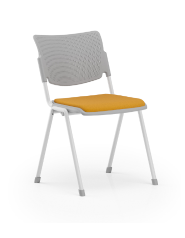 Sedia fissa in polipropilene con telaio a 4 gambe in acciaio verniciato grigio -   sedile con cuscino imbottito - CAM