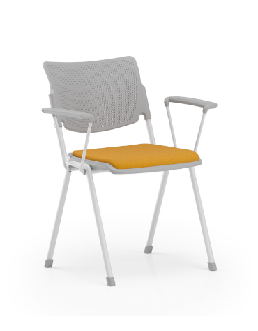 Sedia fissa in polipropilene con telaio a 4 gambe in acciaio grigio con braccioli - sedile con cuscino imbottito - CAM