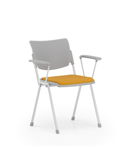 Sedia fissa in polipropilene con telaio a 4 gambe in acciaio grigio con braccioli - sedile con cuscino imbottito - CAM