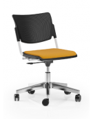 Sedia girevole ed elevabile in polipropilene con base 5 razze in alluminio lucido - telaio grigio - sedile con cuscino imbottito