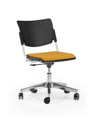 Sedia girevole ed elevabile in polipropilene con base 5 razze in alluminio lucido - telaio grigio - sedile con cuscino imbottito