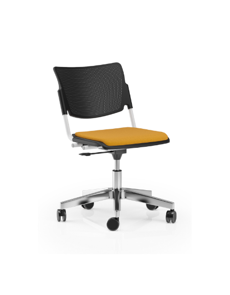 Sedia girevole ed elevabile in polipropilene con base 5 razze in alluminio lucido - telaio grigio - sedile con cuscino imbottito