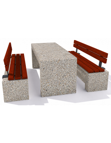 Set pic nic in cemento IDROREPELLENTE colore Grigio sabbiato - 1 tavolo+2 panche seduta e schienale legno - L. cm 200 - CAM