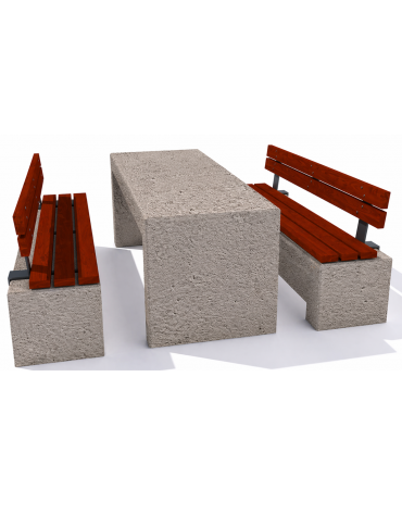 Set pic nic in cemento IDROREPELLENTE colore Bianco sabbiato - 1 tavolo+2 panche seduta e schienale legno - Lungh. cm 200 - CAM