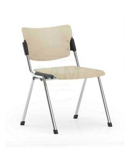 Sedia visitatore con telaio a 4 gambe in acciaio verniciato grigio - sedile e schienale in faggio - Certificata CAM