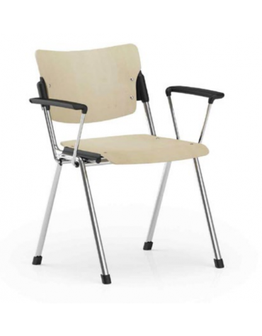 Sedia visitatore telaio a 4 gambe in acciaio verniciato nero con braccioli - sedile e schienale in faggio - CAM