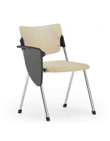 Sedia visitatore telaio a 4 gambe in acciaio verniciato grigio con bracciolo Dx e tavoletta - sedile e schienale in faggio - CAM