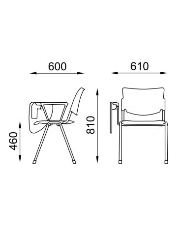 Sedia visitatore telaio a 4 gambe in acciaio verniciato nero con bracciolo Dx e tavoletta - sedile e schienale in faggio - CAM