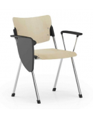 Sedia visitatore telaio a 4 gambe in acciaio verniciato grigio con braccioli e tavoletta - sedile e schienale in faggio - CAM