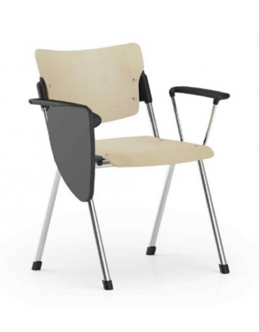 Sedia visitatore telaio a 4 gambe in acciaio verniciato grigio con braccioli e tavoletta - sedile e schienale in faggio - CAM