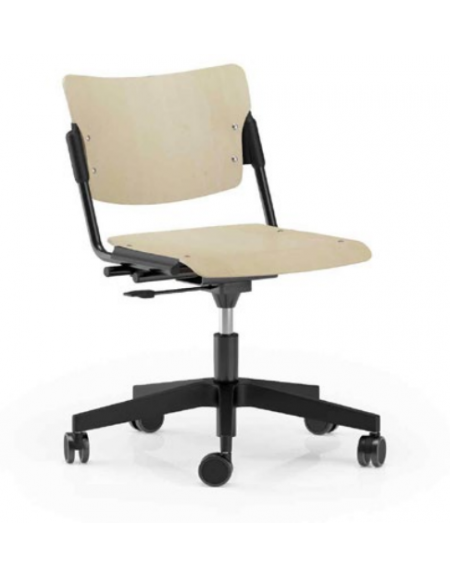 Sedia girevole su ruote ed elevabile con base a 5 razze in nylon nero - telaio nero-  sedile e schienale in faggio -CAM