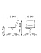 Sedia girevole su ruote ed elevabile con base a 5 razze in nylon nero - telaio nero-  sedile e schienale in faggio -CAM