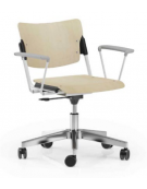 Sedia girevole su ruote ed elevabile con base a 5 razze in alluminio e braccioli - telaio grigio -  sedile e schienale in faggio