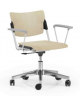 Sedia girevole su ruote ed elevabile con base a 5 razze in nylon nero e braccioli - telaio nero -  sedile e schienale in faggio