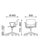 Sedia girevole su ruote ed elevabile con base a 5 razze in nylon nero e braccioli - telaio nero -  sedile e schienale in faggio