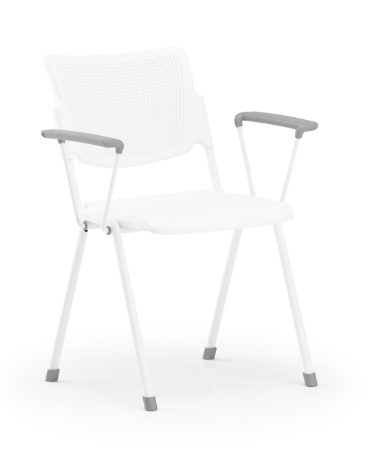 Sedia visitatori fissa 4 gambe con braccioli - Telaio, sedile e schienale monoblocco verniciati bianchi - Certificata CAM