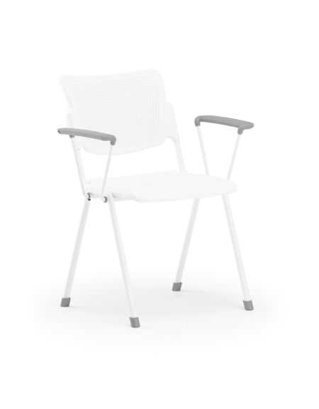Sedia visitatori fissa 4 gambe con braccioli - Telaio, sedile e schienale monoblocco verniciati bianchi - Certificata CAM