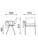 Sedia visitatori fissa 4 gambe con bracciolo Dx e tavoletta - Telaio, sedile e schienale monoblocco verniciati grigi - CAM