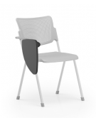 Sedia visitatori fissa 4 gambe con bracciolo Dx e tavoletta - Telaio, sedile e schienale monoblocco verniciati grigi - CAM