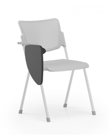 Sedia visitatori fissa 4 gambe con bracciolo Dx e tavoletta - Telaio, sedile e schienale monoblocco verniciati grigi - CAM