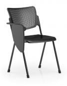 Sedia visitatori fissa 4 gambe con bracciolo Dx e tavoletta - Telaio, sedile e schienale monoblocco verniciati neri - CAM