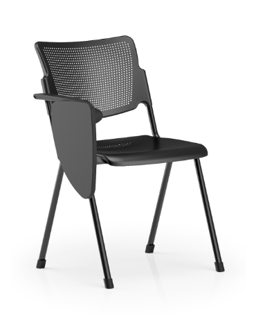 Sedia visitatori fissa 4 gambe con bracciolo Dx e tavoletta - Telaio, sedile e schienale monoblocco verniciati neri - CAM