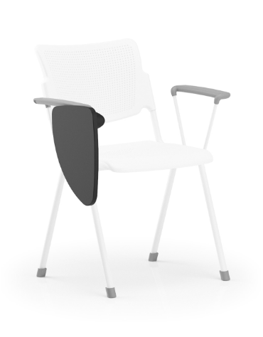Sedia visitatori fissa 4 gambe con braccioli e tavoletta - Telaio, sedile e schienale monoblocco verniciati bianchi - CAM