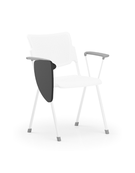 Sedia visitatori fissa 4 gambe con braccioli e tavoletta - Telaio, sedile e schienale monoblocco verniciati bianchi - CAM